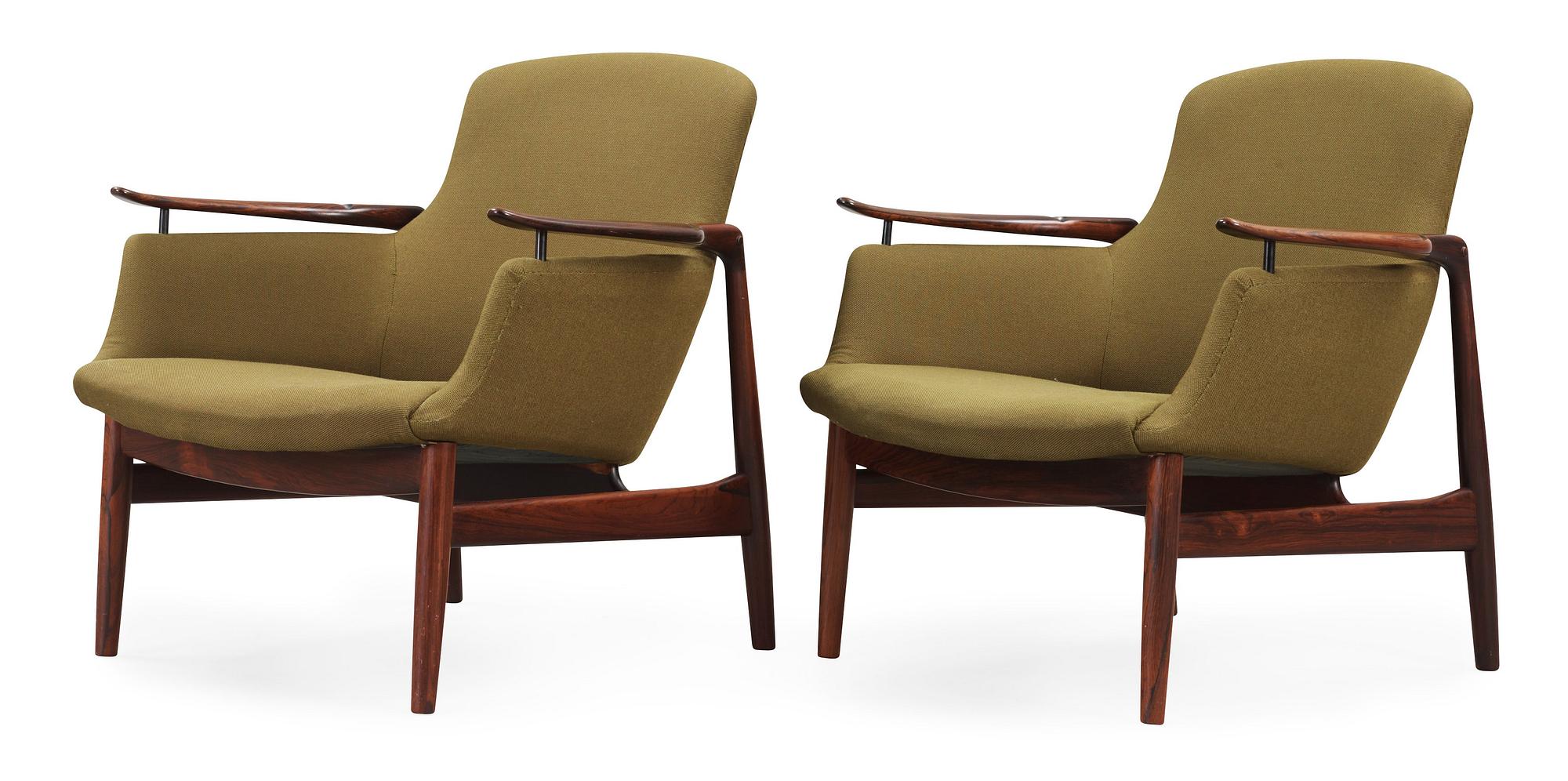 FINN JUHL, ett par fåtöljer "NV-53", Niels Vodder, Danmark 1960-tal.