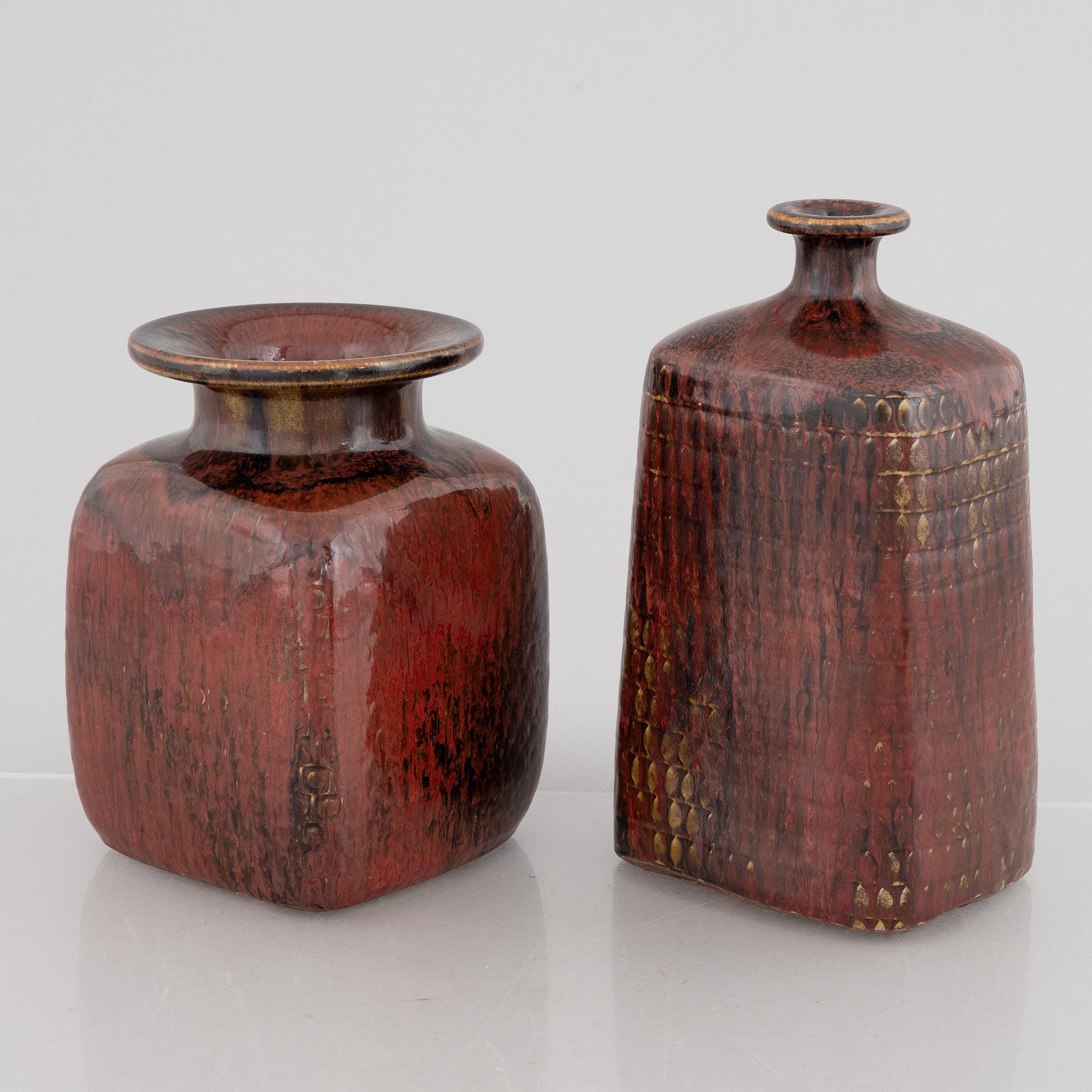 Stig Lindberg, two stoneware vases, Gustavsberg Studio, 1969.