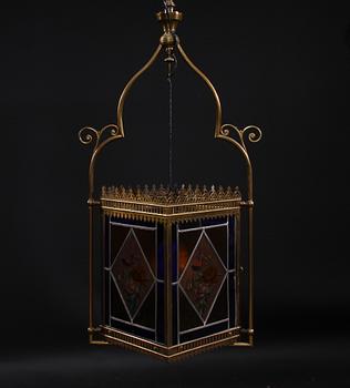 TAKLYKTA, mässing, glas, tidigt 1900-tal. H 87.