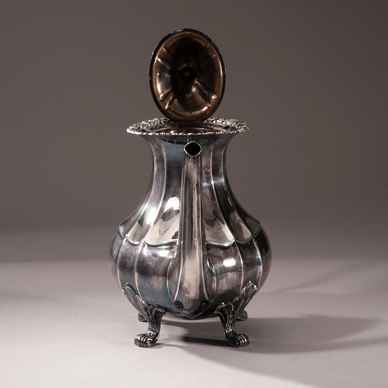 KAFFESERVIS, 3 delar, silver, finska kontrollstämplar, Tavastehus 1947. Total vikt ca 1145 g.
