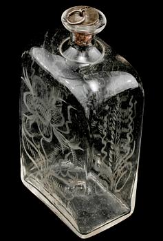 BRÄNNVINSFLASKA, glas, 1800-tal.