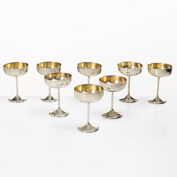 Champagne goblets, 8 similar, silver, including CG Hallberg, Stockholm, 1930.
