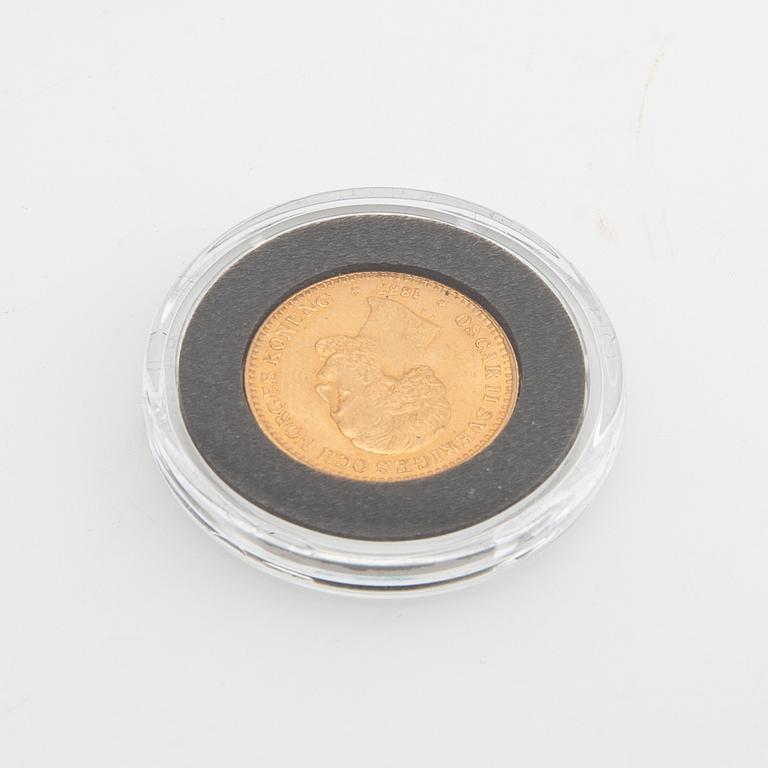 Guldmynt Sverige, Oscar II 10 kr, 1883, felpräglat.