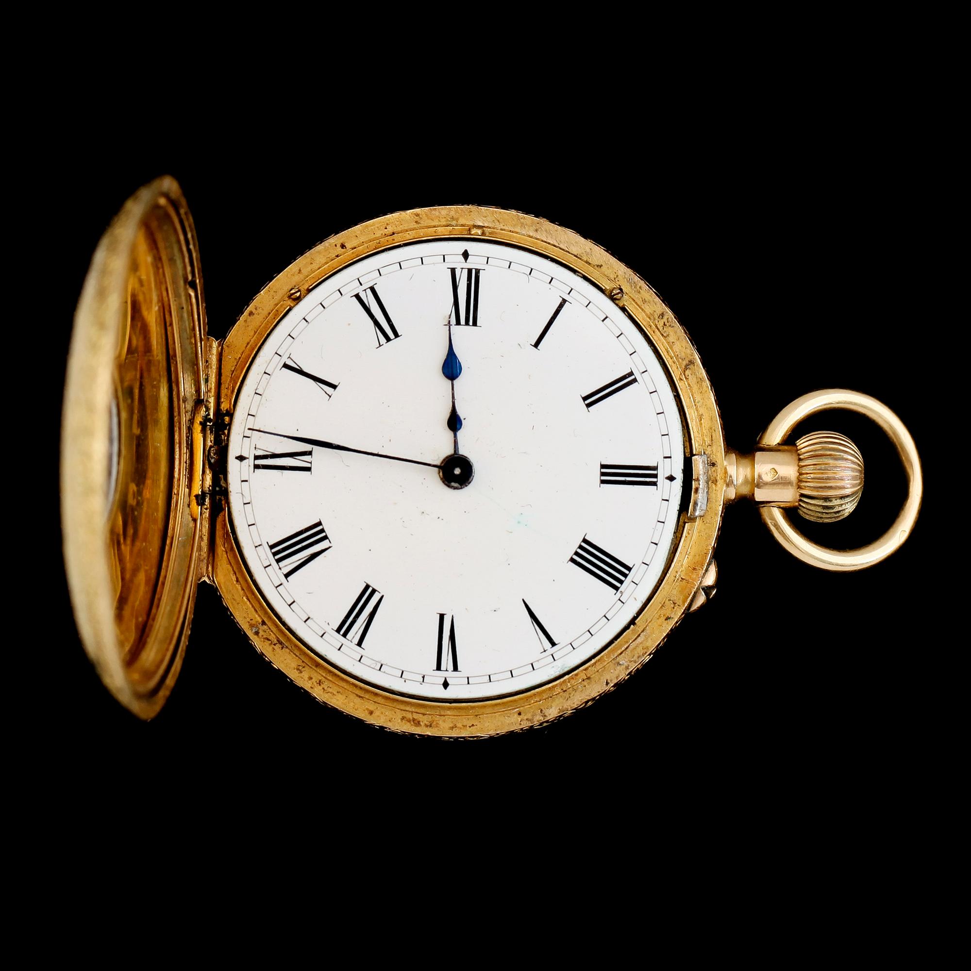 FICKUR, 18K guld, tidigt 1900-tal. Total vikt inklusive urhus ca 38 g.