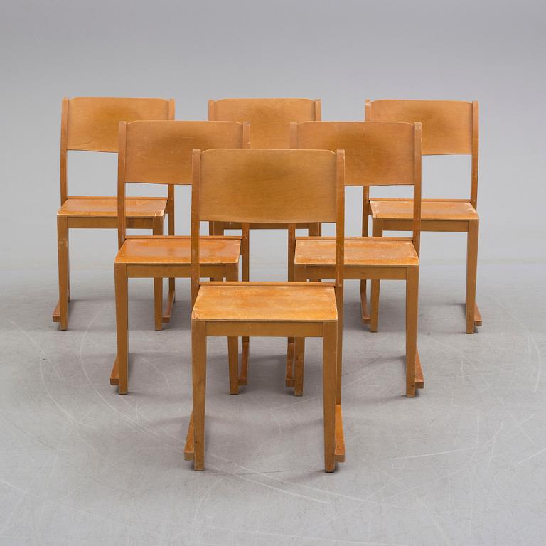 SVEN MARKELIUS, six birch 'Orkesterstolen' chairs, mid 20th Century.