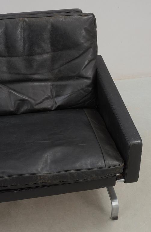 A Poul Kjaerholm 'PK-31-2' black leather and steel sofa, E Kold Christensen, Denmark.