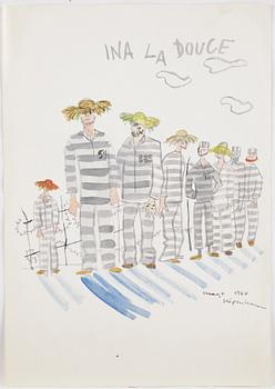 MAX GOLDSTEIN (MAGO), dräktskisser, teckningar, blyertsskisser, ca 34 st, vissa daterade o signerade, 1966.