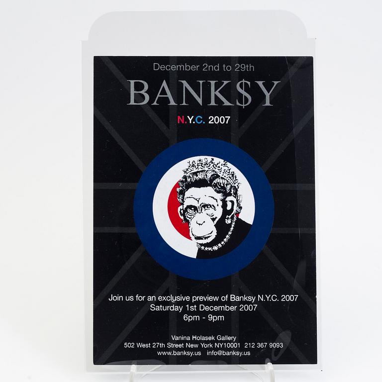 BANKSY, after, N.Y.C show, 2007. catalogue and preview invite, de-luxe, ed 100, offset, Vanina Holasek Gallery.