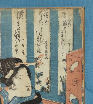 Ando Hiroshige, after, and unidentified artist, two woodblock prints.