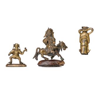 A group of three bronze miniatures sculptures of deities, China and Tibet, 18th Century.