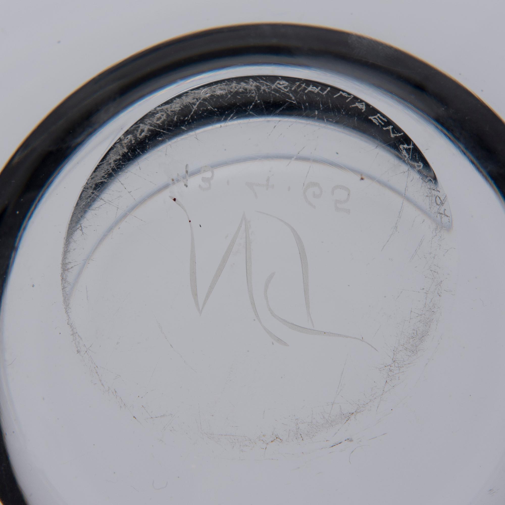 SKÅL, glas, signerad Aimo Okkolin Riihimäen Lasi Oy.