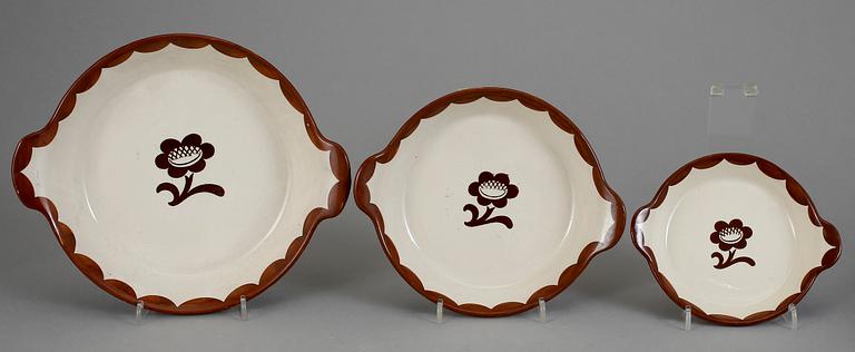 SERVISDELAR, 6 st, flintgods, Pyro Brun, Wilhelm Kåge, Gustavsberg, 1900-tal.