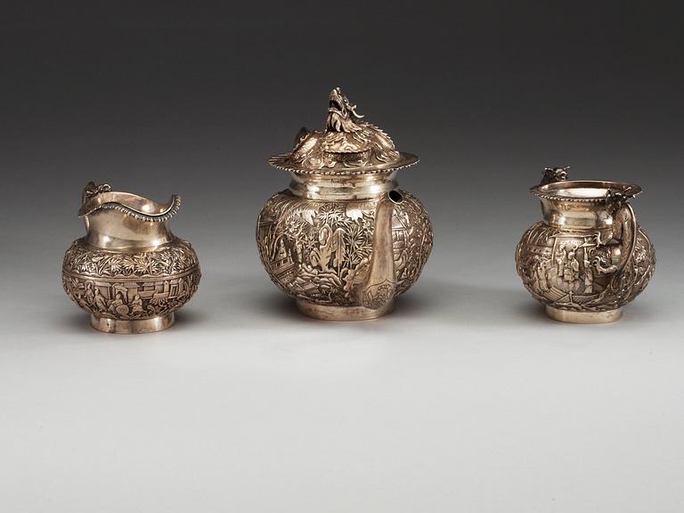 A Chinese silver tea set, late Qing dynasty, end of 19th Century.