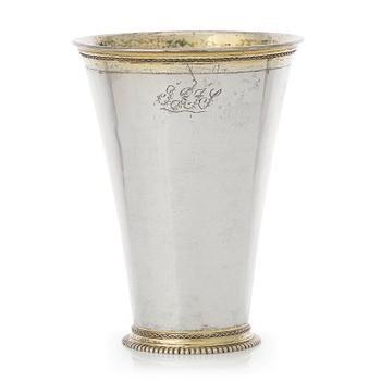 156. A Swedish early 18th century parcel-gilt silver beaker, mark of Johan Lund, Stockholm 1716.