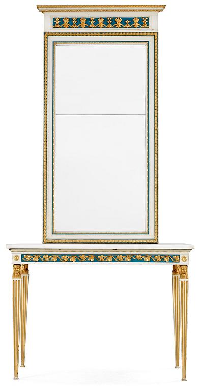 A late Gustavian console table by P Ljung. Comprising a late Gustavian 18th Century mirror.
