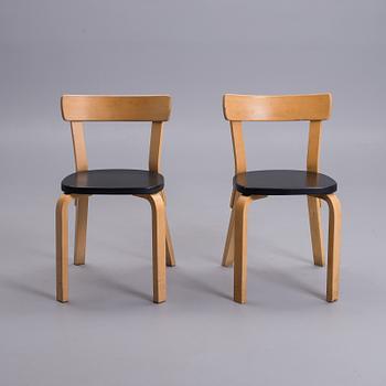 ALVAR AALTO, stolar, 6 st, modell 69, Artek 1900-talets mitt.
