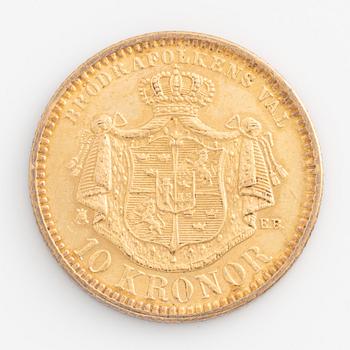 Oscar II, guldmynt, 10 kronor 1901.
