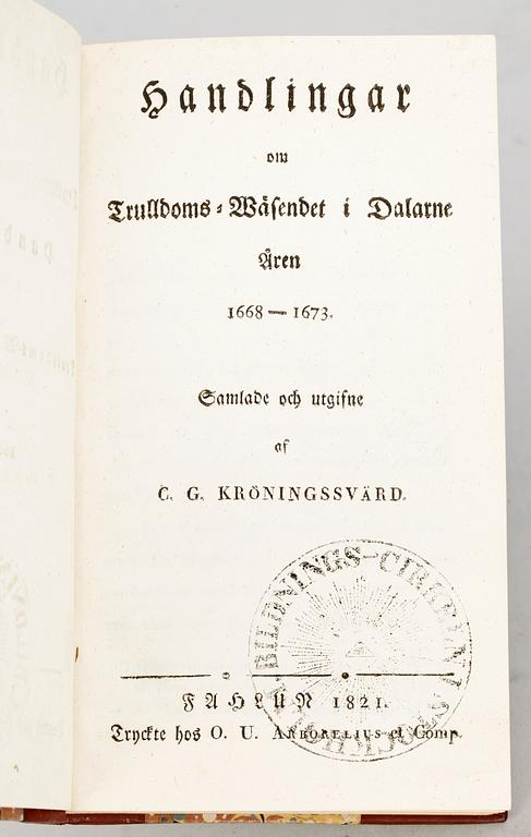 BOK, "Handlingar om Trulldoms-Wäsendet i Dalarne åren 1668-1673" utg av CG. Kröningssvärd, Falun 1821.