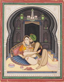 An erotic painting by anonymous artist, India, circa 1900.