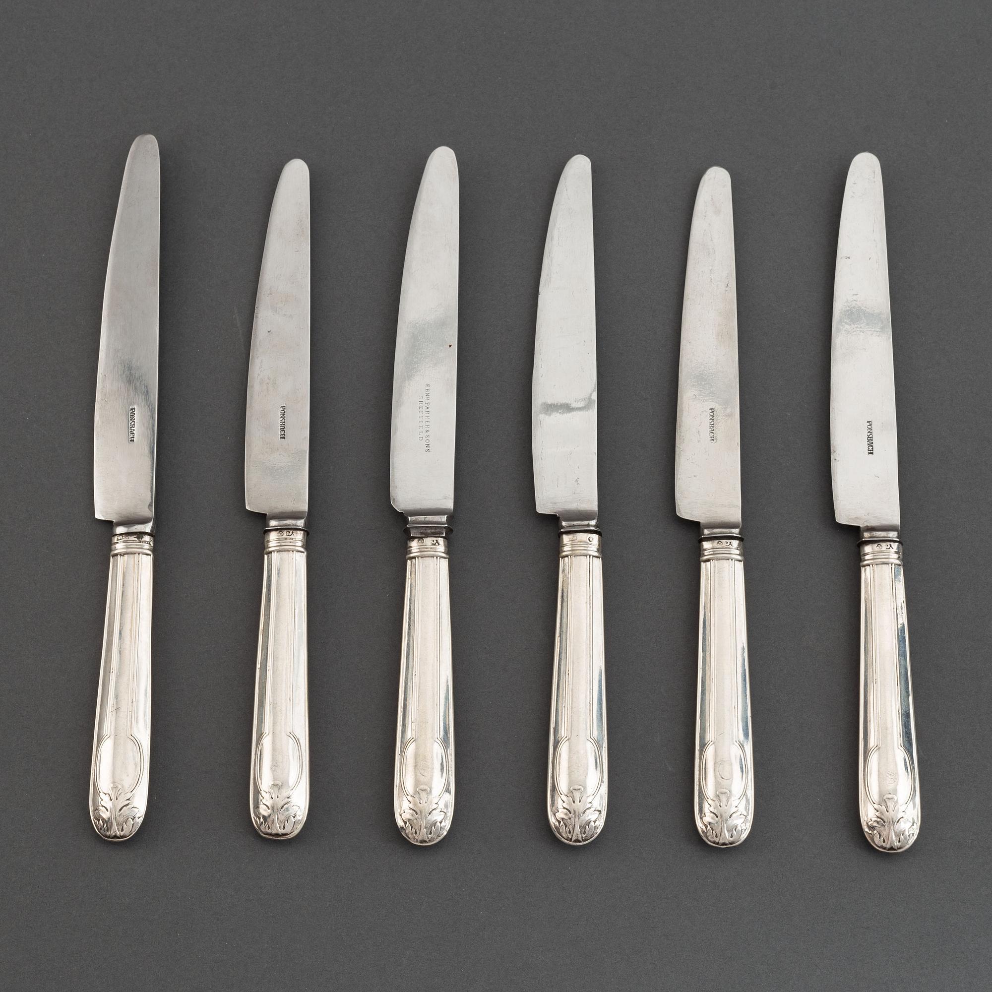 AI Björkman, matknivar, 6 st, silver, Gammal Fransk,  Stockholm 1829.