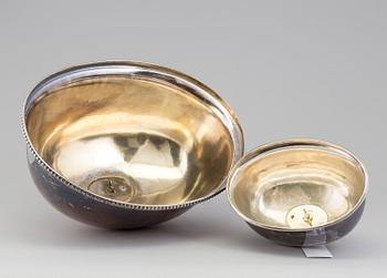 Two silver plated food covers, one by Thomas, New Bond Street, London, England, about 1900.