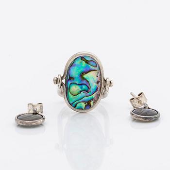 Vivianna Torun Bülow-Hübe ring and earrings sterling silver and abalone mother of shell.