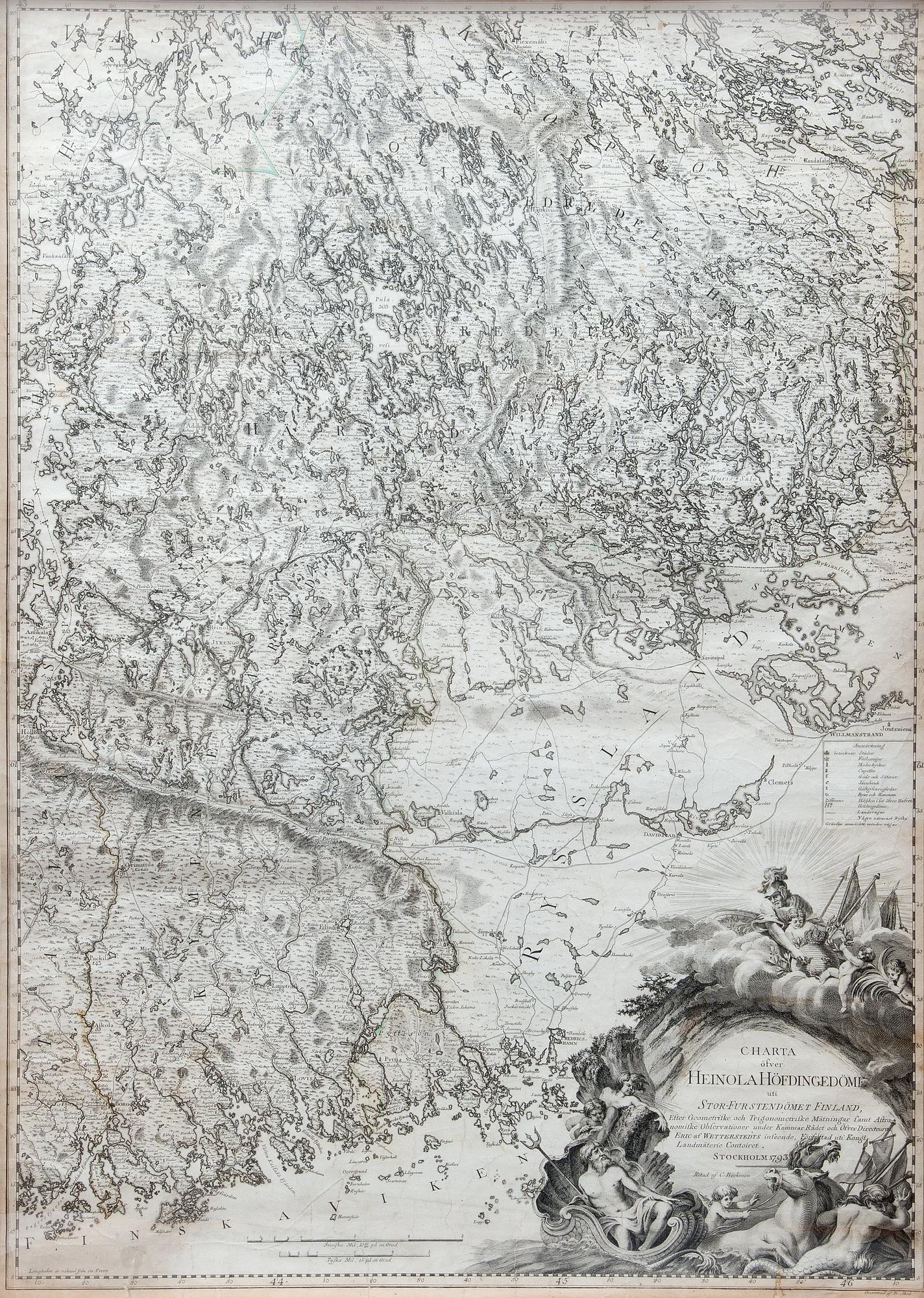 KARTTA. Charta öfver Heinola Höfdingedömme.  Eric af Wetterstedt, C. Beckman, Stockholm 1793.