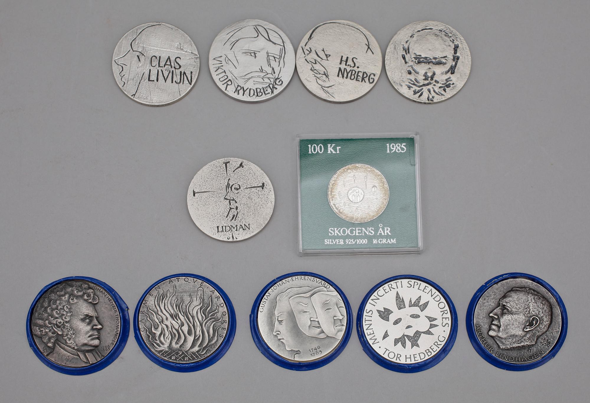 SILVERMYNT, 19 st, bla MVG, Stockholm 1900-tal. Totalvikt (med etuier) 753 g.