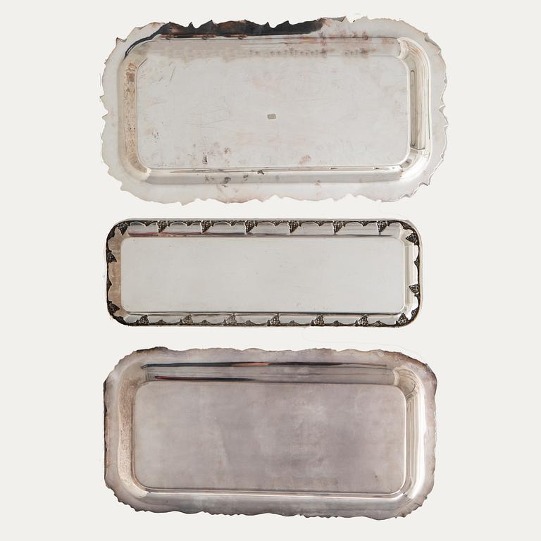 Trays 3 pcs Rococo style silverplate mid-20th century.