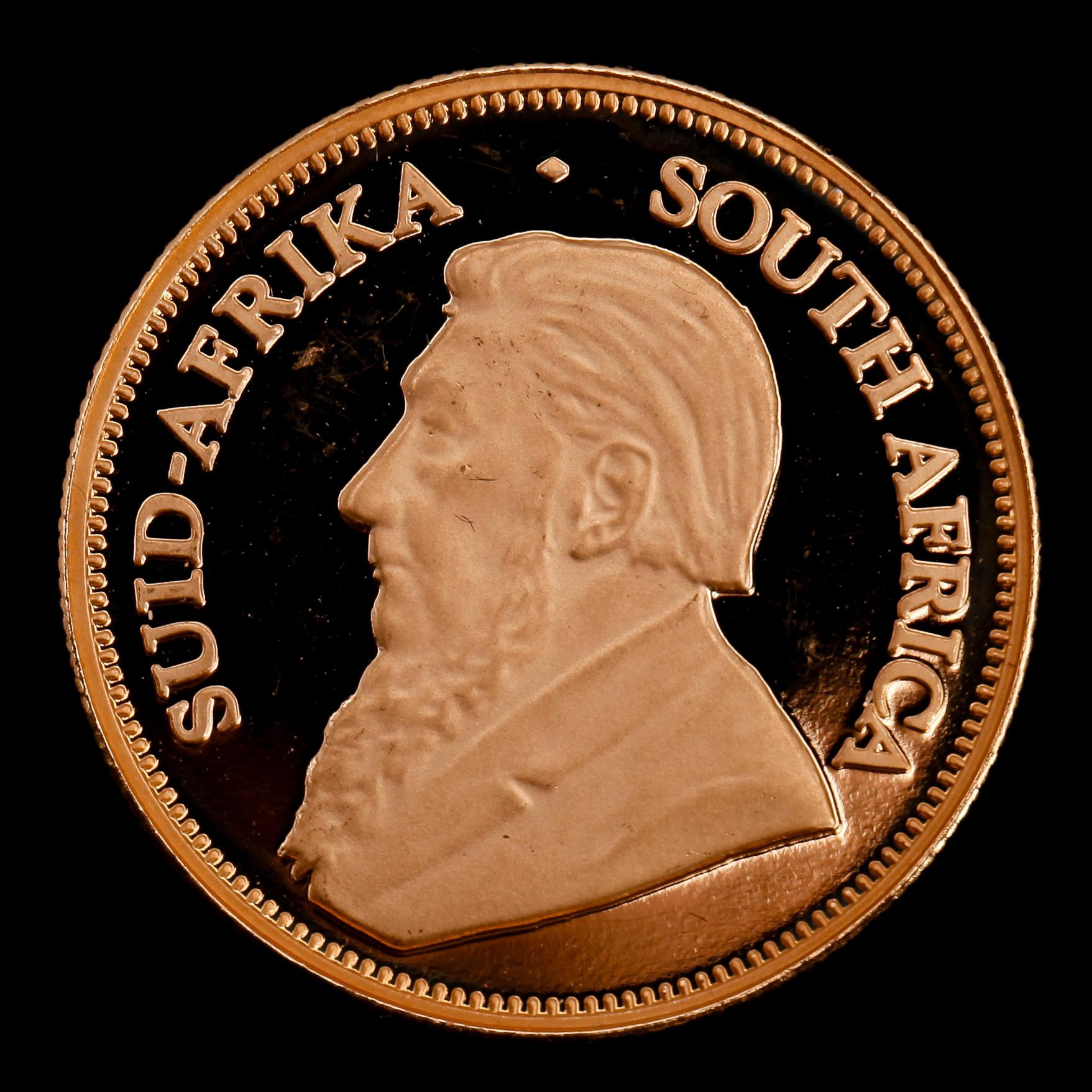 GULDMYNT, finguld, Krugerrand, Sydafrika, 2005. Vikt ca 8 g.