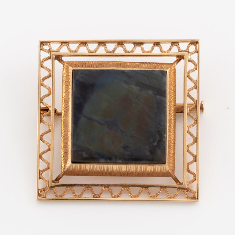 Brosch, 14K guld med spektrolit, Finland.
