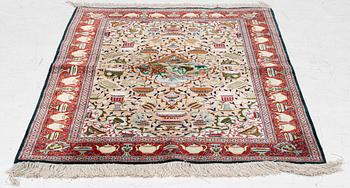 Rug, silk, figural, approx. 151 x 100 cm.
