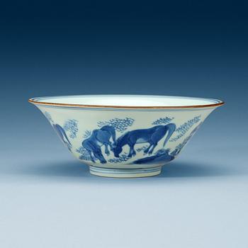 1790. A blue and white Transitional bowl, 17th Century, with Jiajing six character mark.