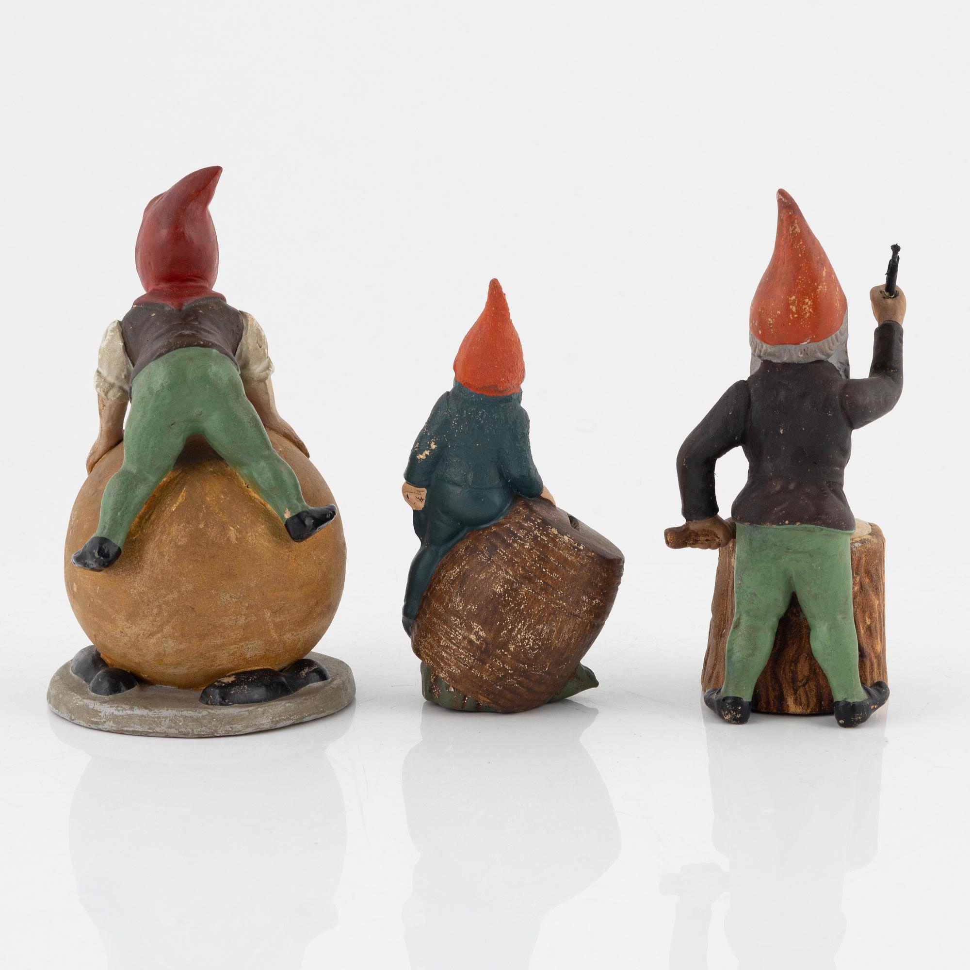 Money banks in the shape of gnomes, 3 pcs, earthenware, first half of the 20th century.
