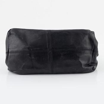 Prada, A black leather bag.