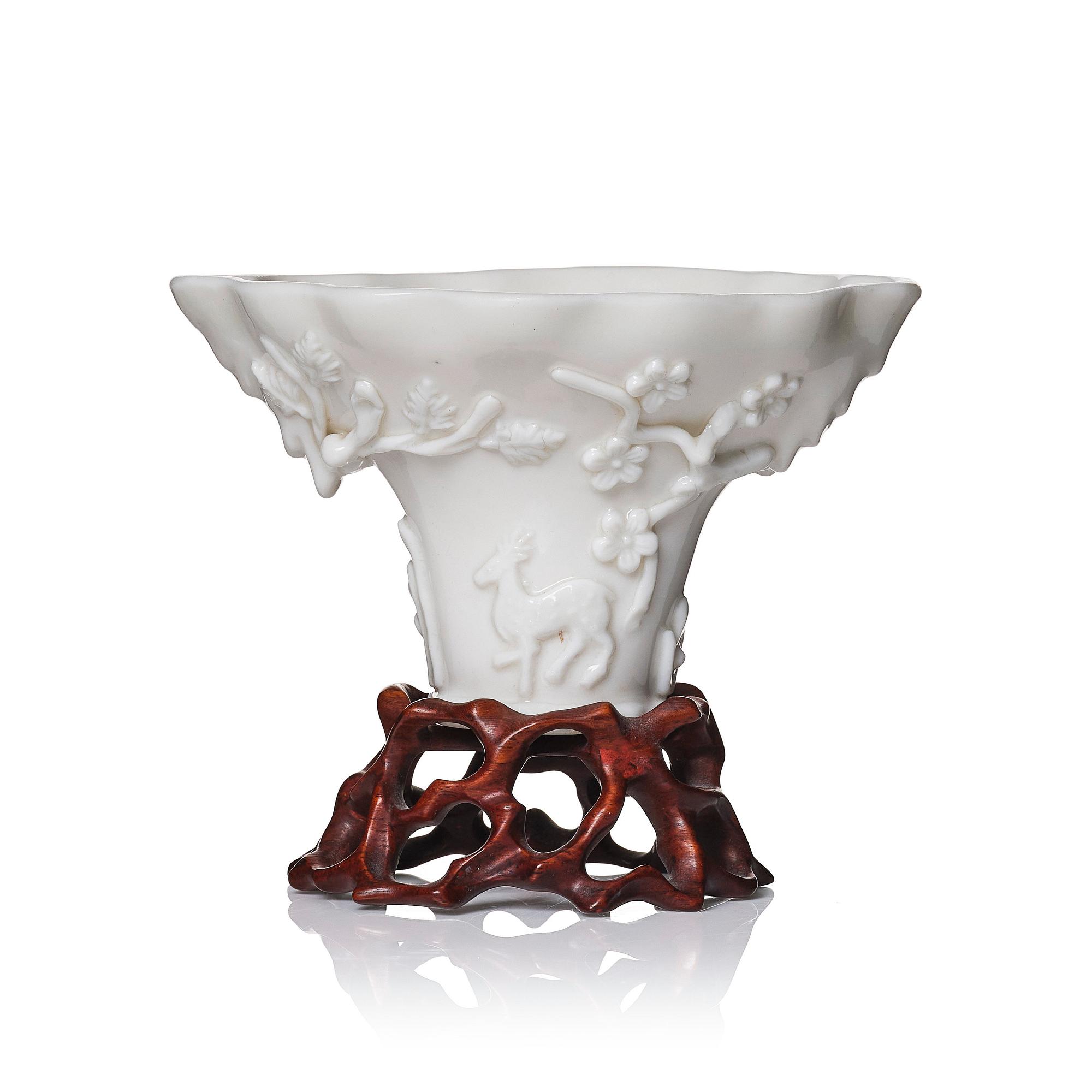 A Chinese blanc de chine libation cup, Qing dynasty, Kangxi (1662-1722).