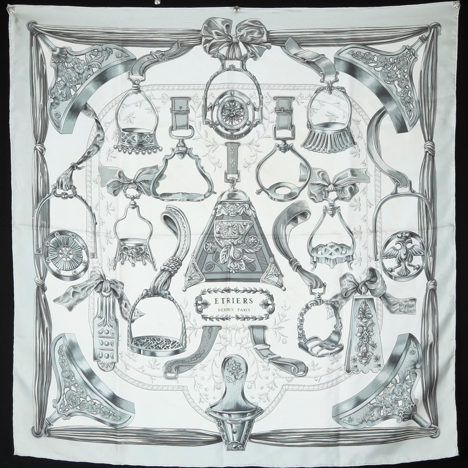 SCARVES, 2 st, siden, "Etriers" och "Cavaldour", Hermès, 1900-talets andra hälft.