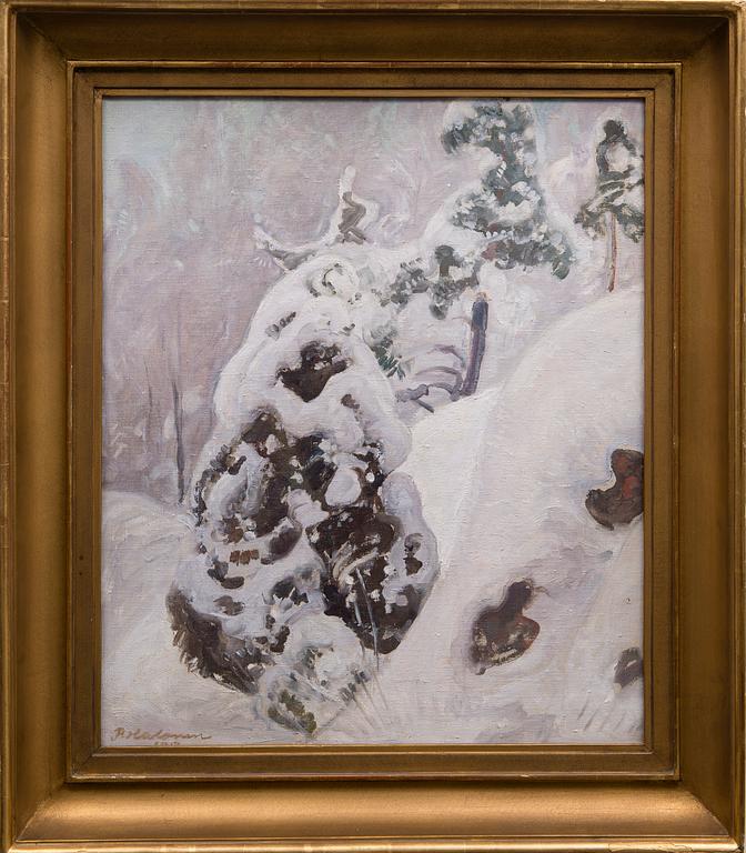 PEKKA HALONEN, SLOPE WITH SNOWY JUNIPEG.