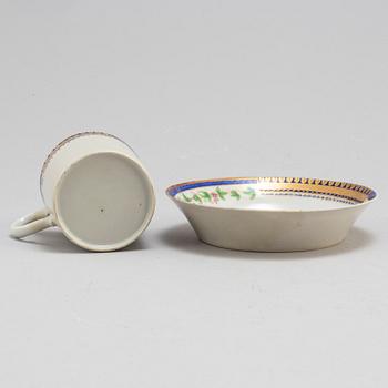 An Export 'sample pattern' cup with saucer, Qing dynasty, Qianlong (1736-95).