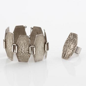 Ring and bracelet, silver, Waldemar Jonsson, blue for Stigbert.