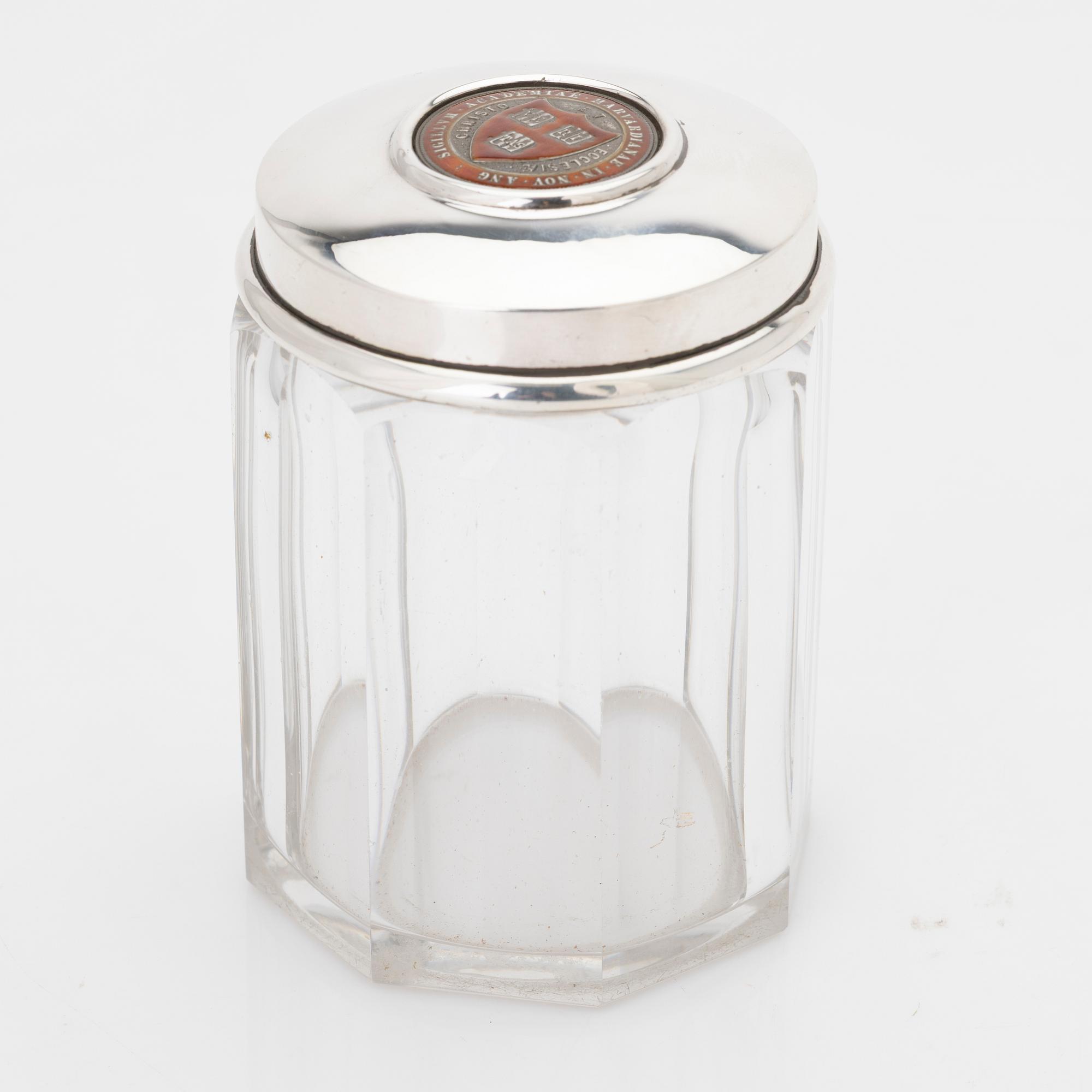 Lidded jar, sterling silver and glass, Howard & Co, New York, 1895.