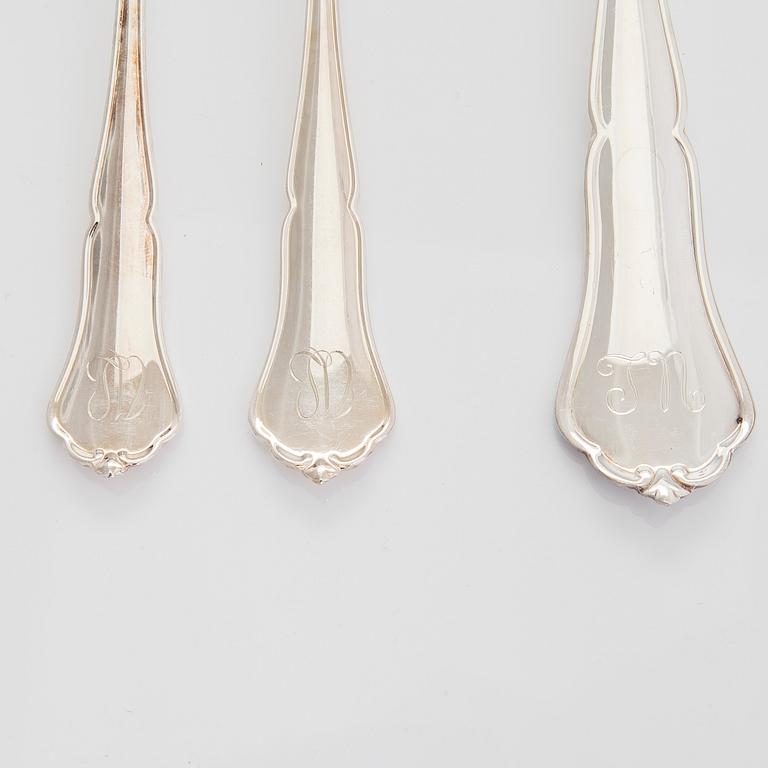 Bestickuppsättning, 55 delar, silver, "Chippendale", tre tillverkare, 1983-94.