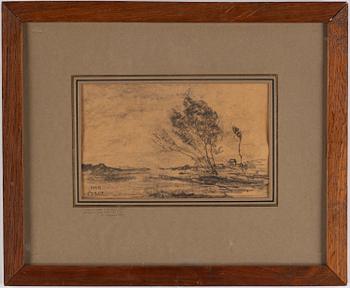 JEAN BAPTISTE CAMILLE COROT, charcoal drawing, staped signature Vente Corot.