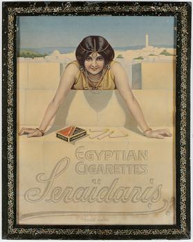 AFFISCH, "Egyptian cigarettes Seraïdaris", 1900-talets första hälft.