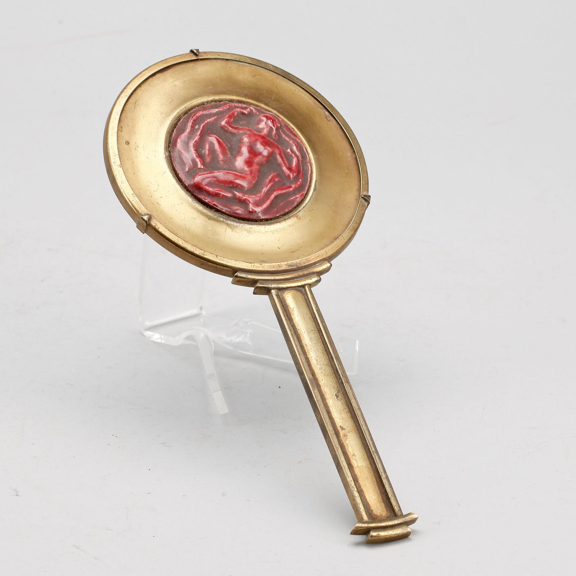 HANDSPEGEL, mässing, art deco, 1920/30-tal.