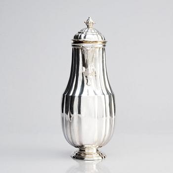 A Spanish 18th century Rococo silver coffee-pot, city mark of Barcelona. Unclear makers mark.