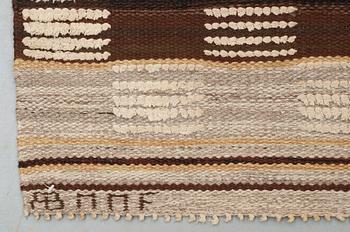 RUG. "Schackrutig, brun". Knotted pile in relief. 240 x 141 cm. Signed AB MMF BN.