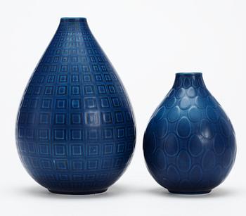 Two Nils Thorsson "Marselis" stoneware vases, Aluminia, Denmark, 1950's.
