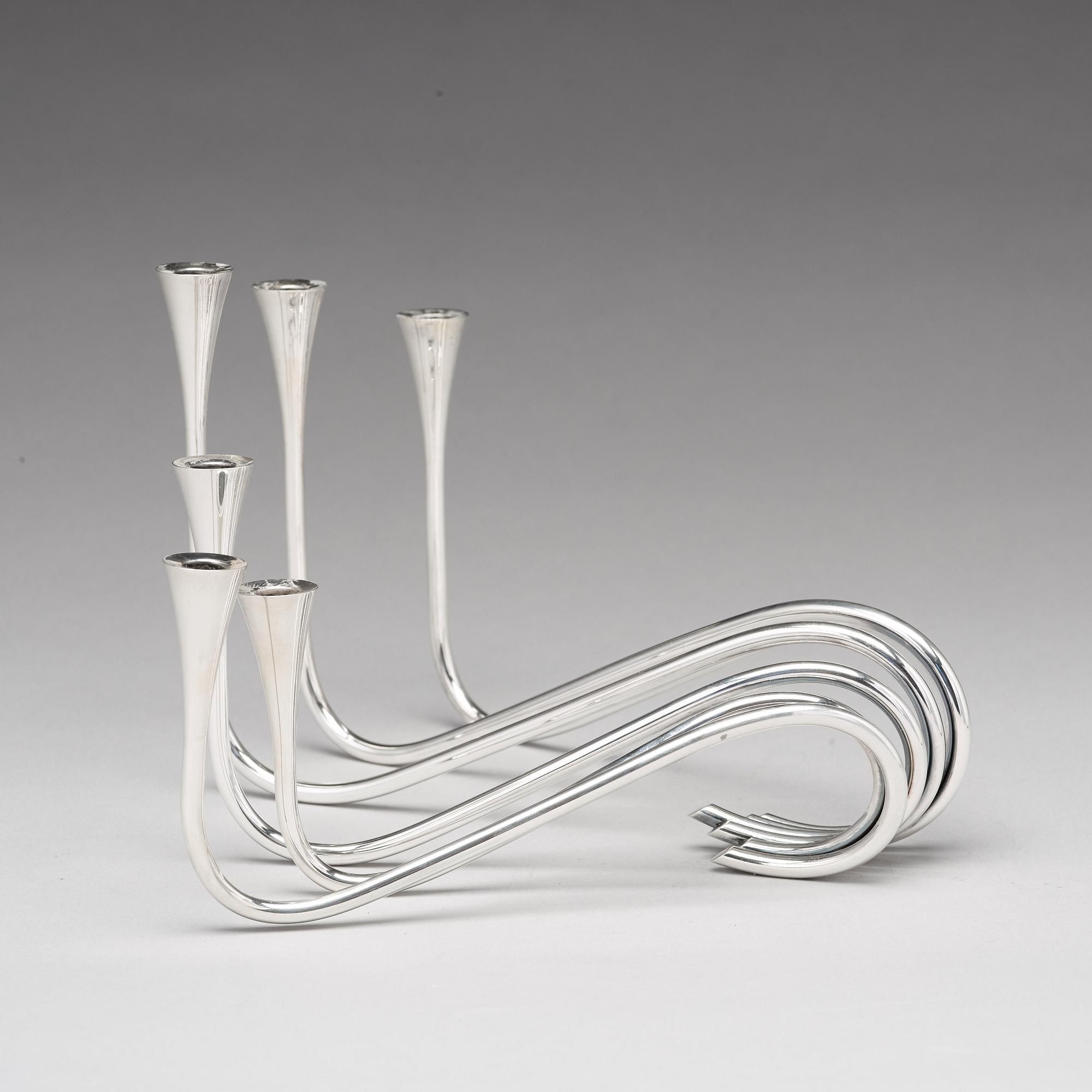 Ibi Trier Mørch, kandelaber "Bølgeslag", för Firma A. Michelsen, Danmark 1951, sterling.