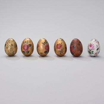 A set of six 1970s ceramic eggs signed Bryk, for Arabia Finland.